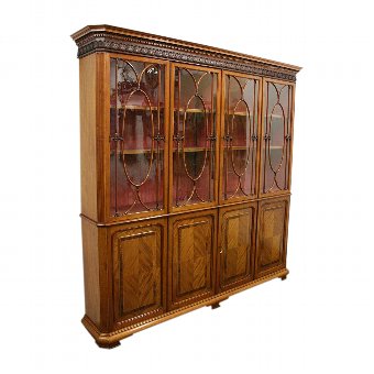 Victorian Walnut, Mahogany and Satinwood Cabinet Bookcase