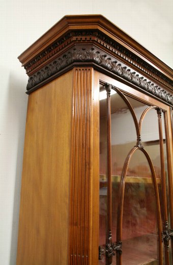 Antique Victorian Walnut, Mahogany and Satinwood Cabinet Bookcase