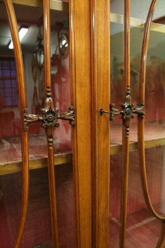 Antique Victorian Walnut, Mahogany and Satinwood Cabinet Bookcase