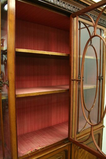Antique Victorian Walnut, Mahogany and Satinwood Cabinet Bookcase