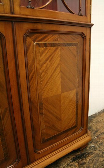 Antique Victorian Walnut, Mahogany and Satinwood Cabinet Bookcase