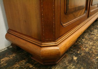 Antique Victorian Walnut, Mahogany and Satinwood Cabinet Bookcase