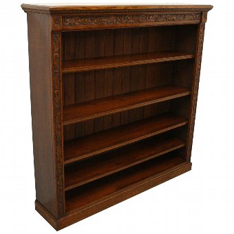 Late Victorian Carved Oak Open Bookcase