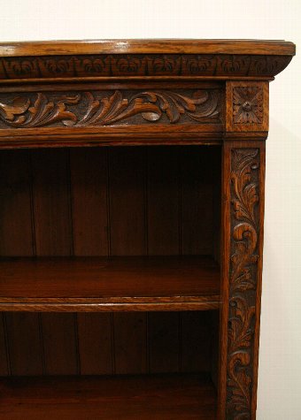 Antique Late Victorian Carved Oak Open Bookcase