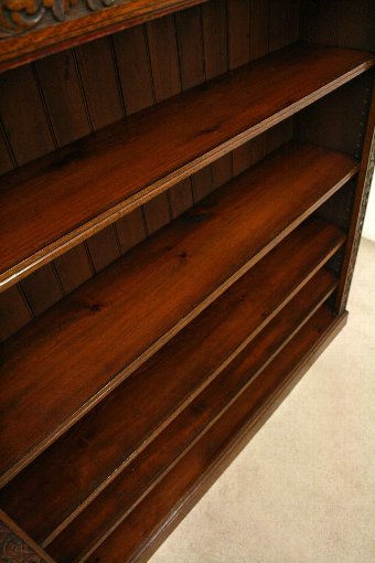 Antique Late Victorian Carved Oak Open Bookcase