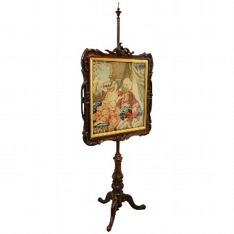 Early Victorian Carved Rosewood Pole Screen