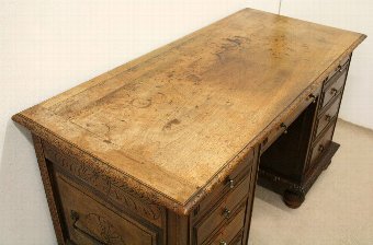 Antique Continental Carved Walnut Knee Hole Desk