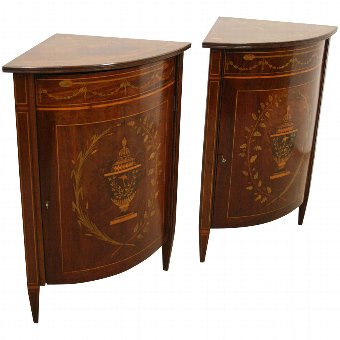 Pair of George III Style Mahogany Inlaid Corner Cabinets