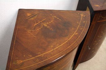 Antique Pair of George III Style Mahogany Inlaid Corner Cabinets