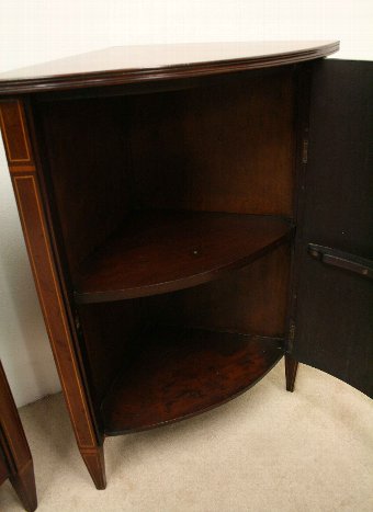 Antique Pair of George III Style Mahogany Inlaid Corner Cabinets