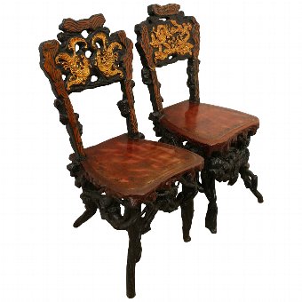Antique Japanese Occasional Table and Pair of Chairs