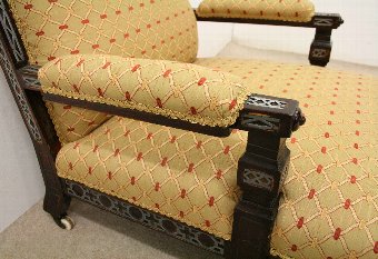 Antique Edwardian Metal Inlaid Easy Chair