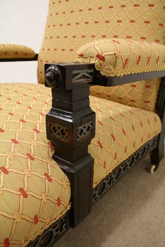 Antique Edwardian Metal Inlaid Easy Chair