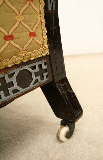 Antique Edwardian Metal Inlaid Easy Chair
