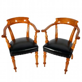 Pair of Mid Victorian Satin Birch Captain's Chairs