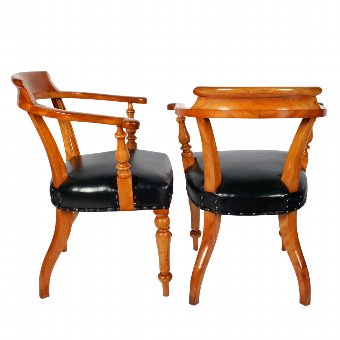 Antique Pair of Mid Victorian Satin Birch Captain's Chairs