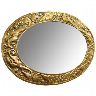 Art Nouveau Oval Brass Embossed Mirror
