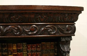 Antique Mid Victorian Carved Oak Open Bookcase