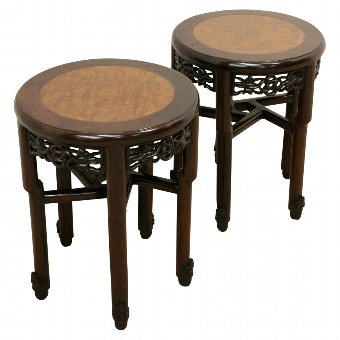 Pair of Chinese Hongmu Circular Occasional Tables