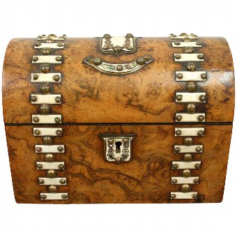 Antique Mid Victorian Burr Walnut Jewellery Box / Stationery Box
