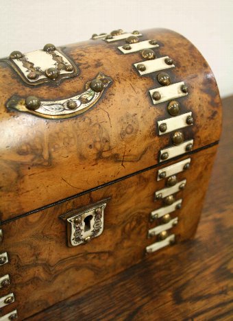 Antique Mid Victorian Burr Walnut Jewellery Box / Stationery Box