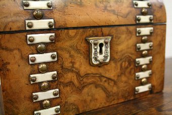 Antique Mid Victorian Burr Walnut Jewellery Box / Stationery Box