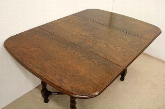 Antique Jacobean Style Solid Oak Drop Leaf Dining Table