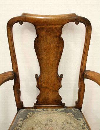 Antique Set of 8 Queen Anne Style Figured Walnut Dining Chairs