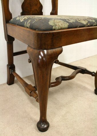 Antique Set of 8 Queen Anne Style Figured Walnut Dining Chairs