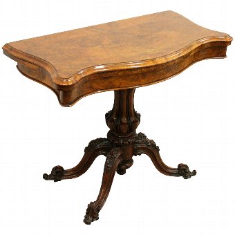 Mid Victorian Burr Walnut Serpentine Card Table
