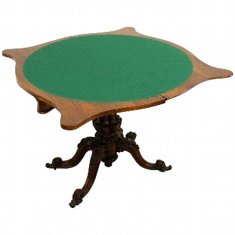 Antique Mid Victorian Burr Walnut Serpentine Card Table