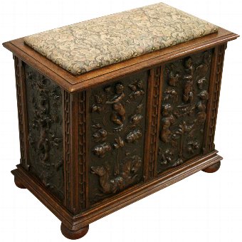 Victorian Carved Oak Stool/Coal Box