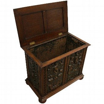 Antique Victorian Carved Oak Stool/Coal Box