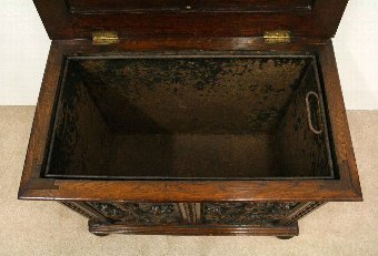 Antique Victorian Carved Oak Stool/Coal Box