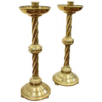 Pair of Brass Gothic Style Candlesticks