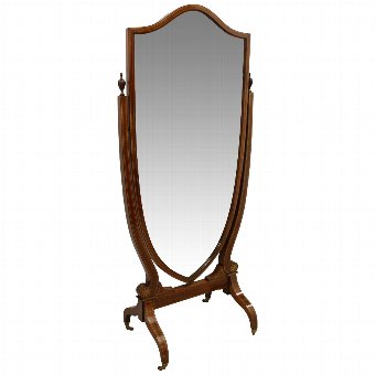 Sheraton Style Mahogany Inlaid Cheval Mirror