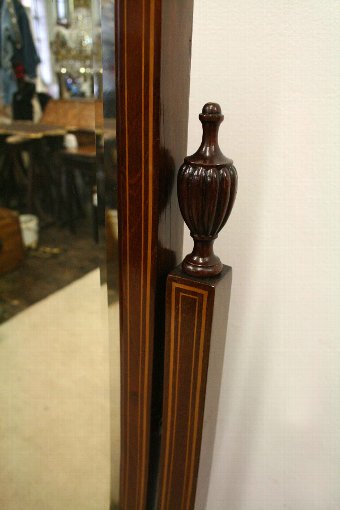 Antique Sheraton Style Mahogany Inlaid Cheval Mirror