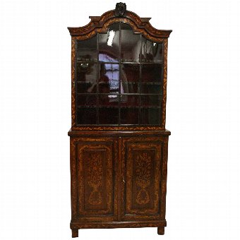 Dutch Marquetry 2 Part Display Cabinet