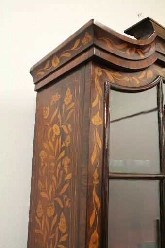 Antique Dutch Marquetry 2 Part Display Cabinet