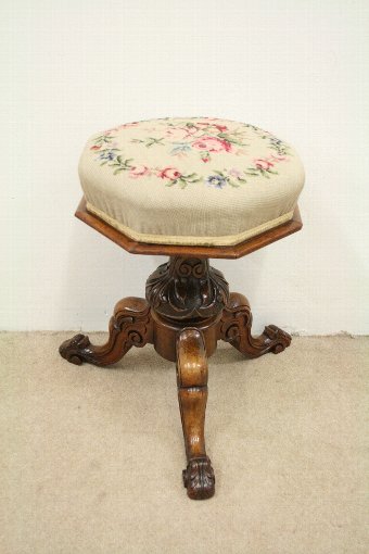 Antique Victorian Walnut Piano Stool