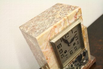 Antique Metal, Chrome and Multi Marble Mantle Clock