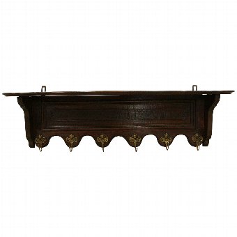 French Oak and Carved Oak Hat Rack and Bracket Shelf