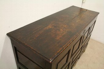 Antique Panel Fronted Oak Chest 