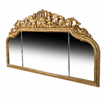 Antique Carved Wood and Gilded Overmantel Mirror