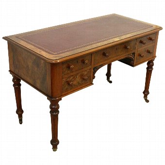 Victorian Walnut and Burr Walnut Writing or Library Table