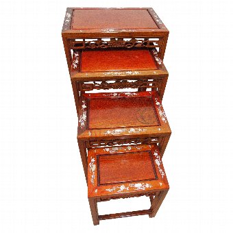Nest of Carved Hongmu Tables with Mother Of Pearl Inlay