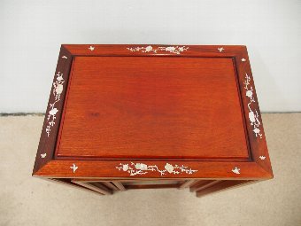 Antique Nest of Carved Hongmu Tables with Mother Of Pearl Inlay