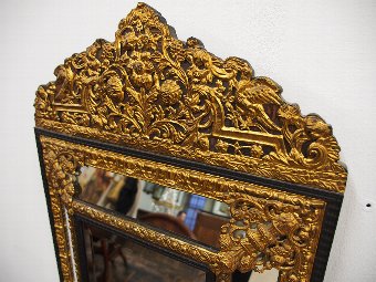 Antique Embossed Brass and Ebony Mirror