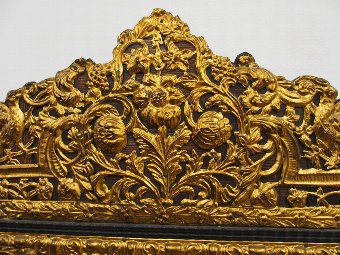 Antique Embossed Brass and Ebony Mirror
