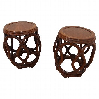 Pair of Chinese Hardwood Barrel Shaped Stools